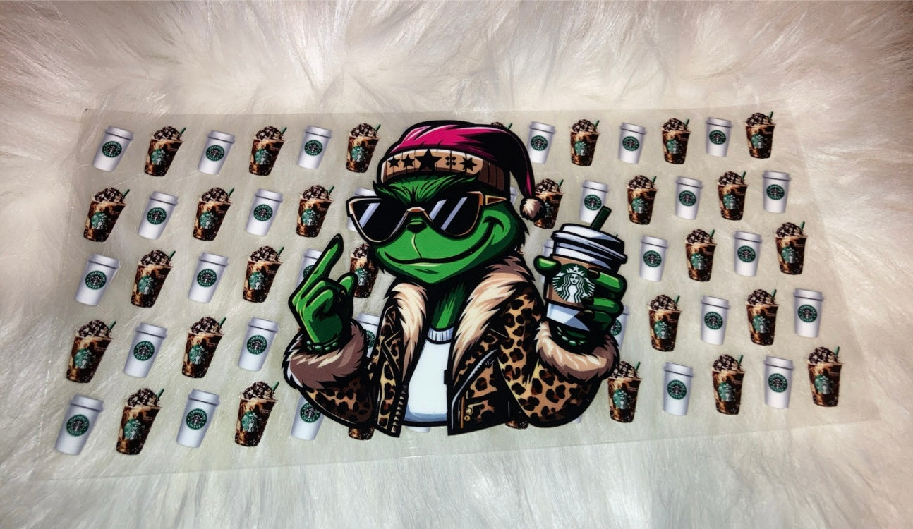 Grinch Man With Coffee Christmas Theme