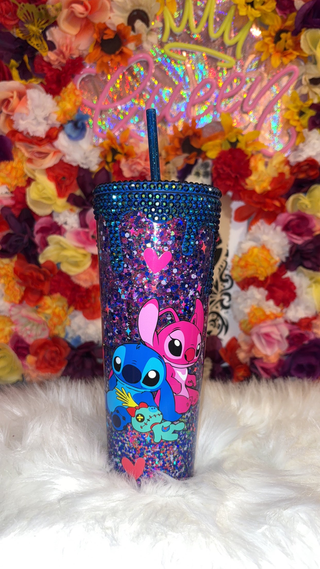 Snow globe Stitch And Angel Drip Tumbler *Suspended Flow*